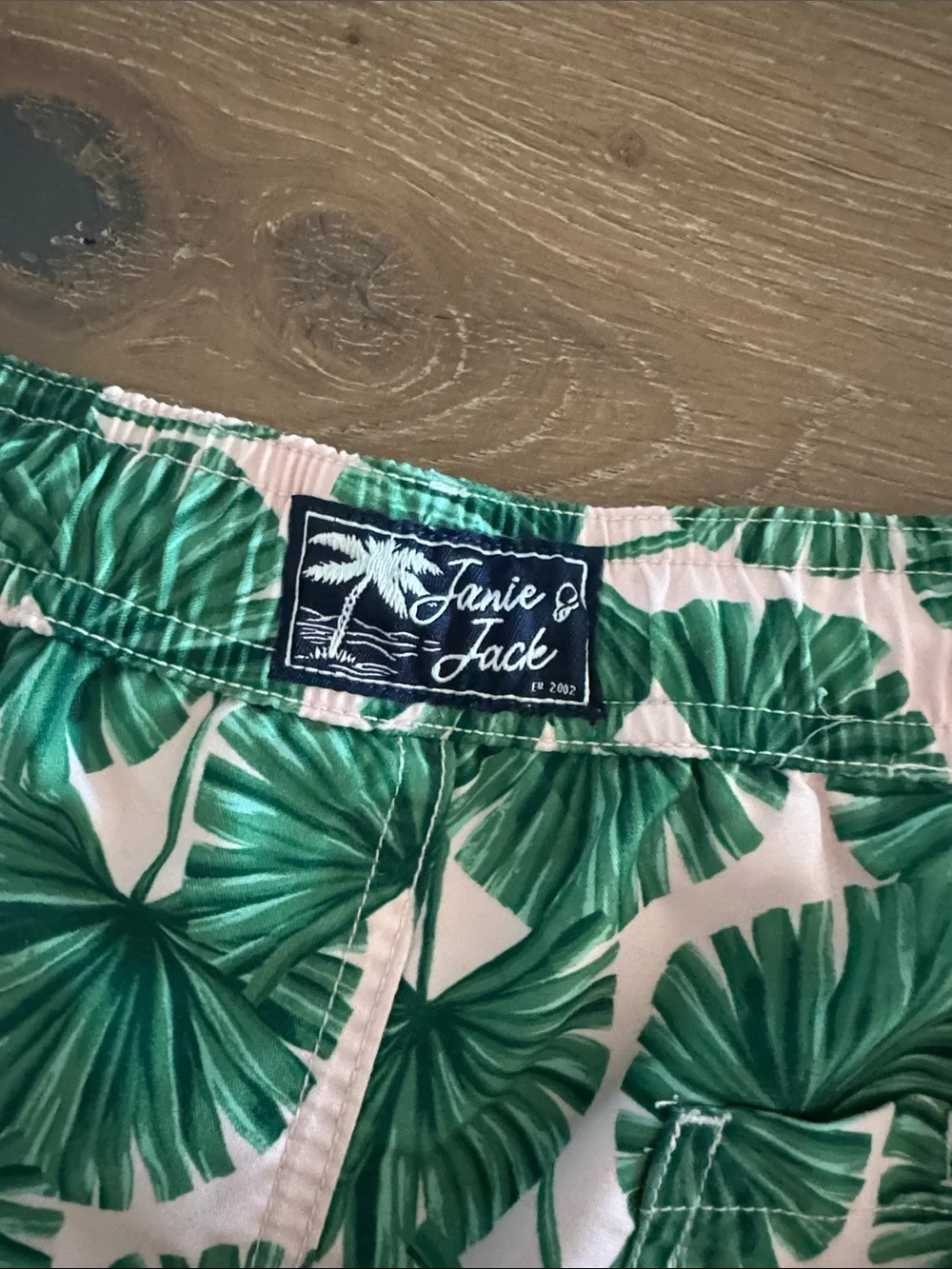 Janie and Jack Green Palm-Print Swim Trunks